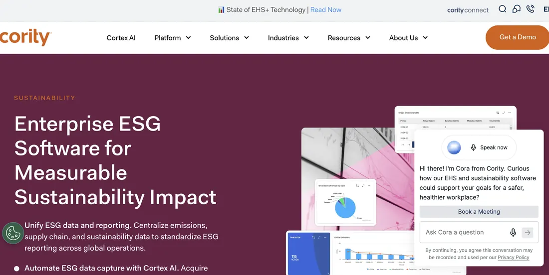 Cority carbon reporting software — platform home page