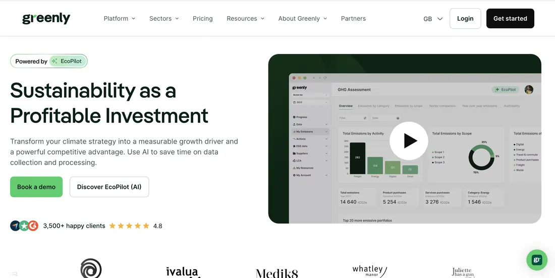 Greenly carbon reporting software — platform home page