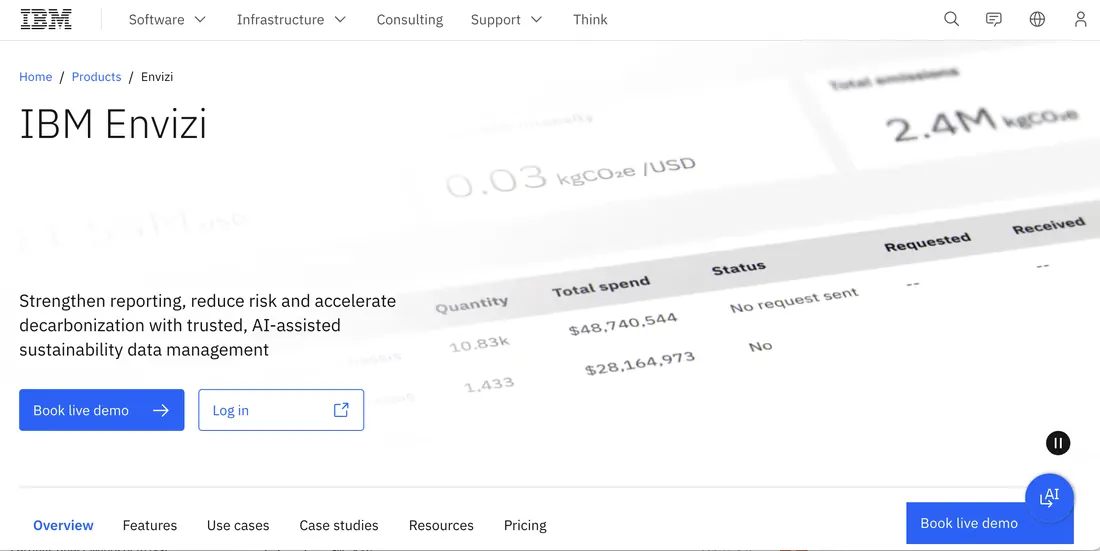 IBM Envizi ESG Suite carbon reporting software — platform home page