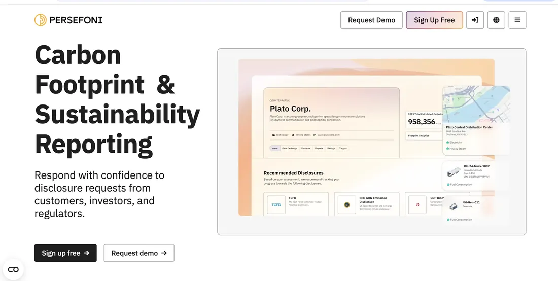 Persefoni carbon reporting software — platform home page