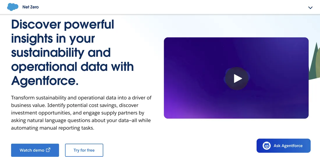 Salesforce Net Zero Cloud carbon reporting software — platform home page