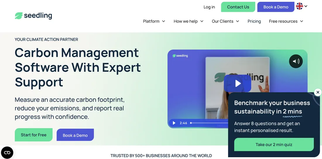 Seedling carbon reporting software — platform home page
