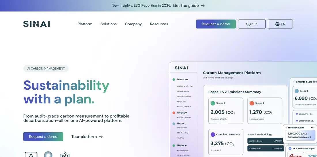 SINAI Technologies carbon reporting software — platform home page