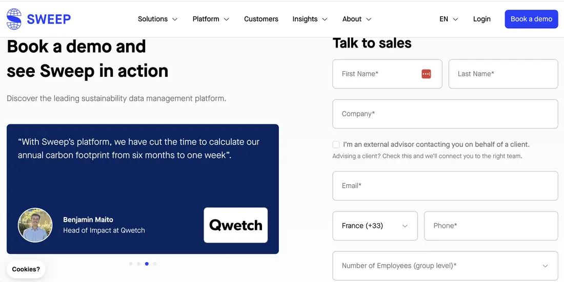 Sweep carbon reporting software — platform home page